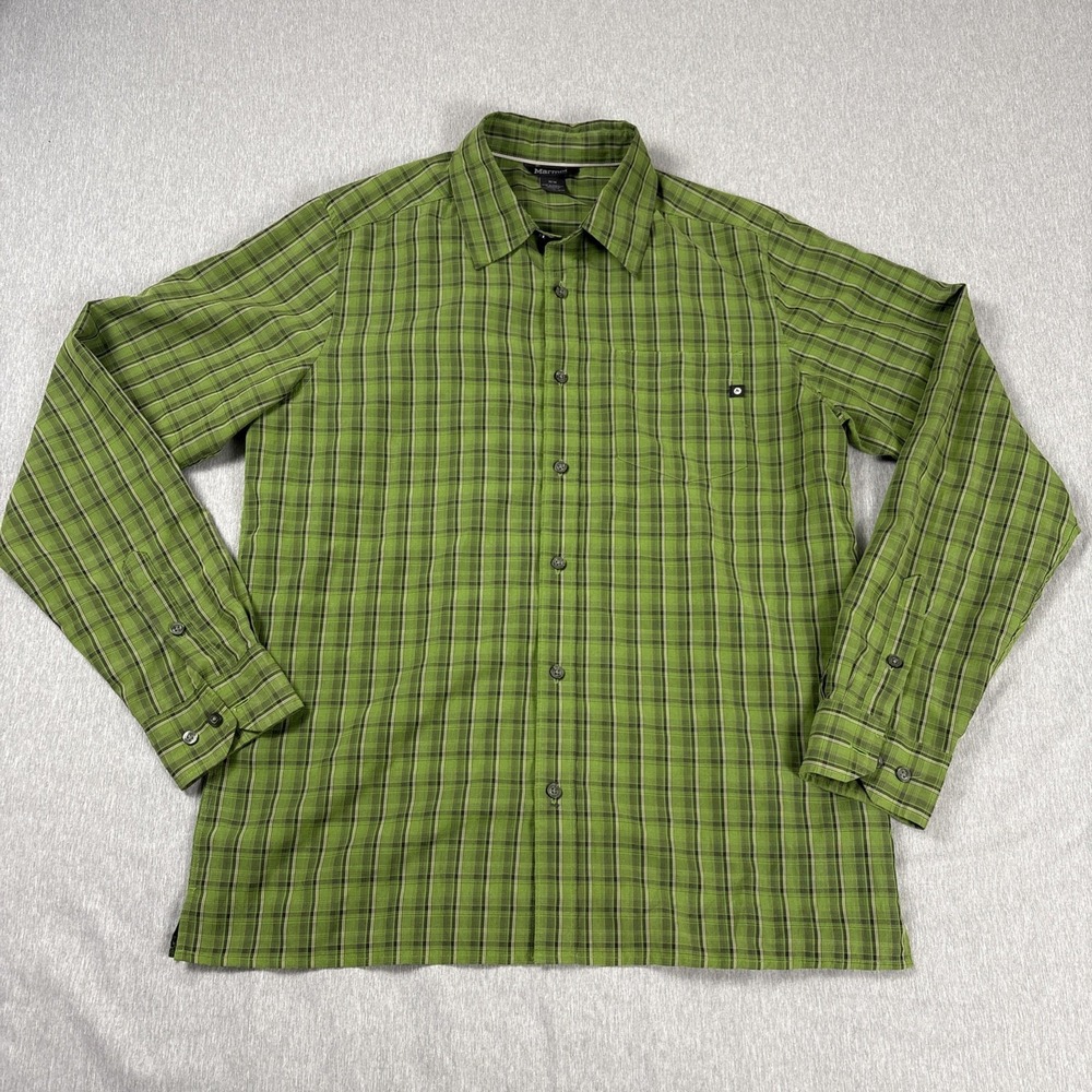 Marmot Green Plaid Button Up Long Sleeve Shirt Pocket Hiking Outdoor - Men's  M